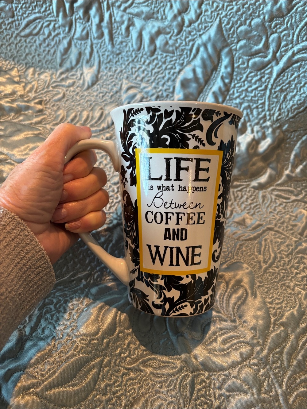 Pier 1 Black and White Damask Mug